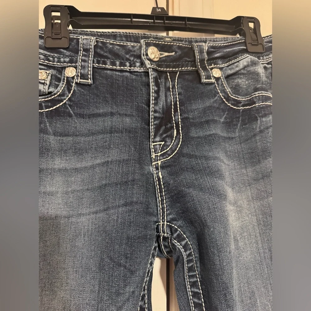 Miss Me Fleur De Lis Bootcut Jeans Med Wash Rhinestone Pockets 30